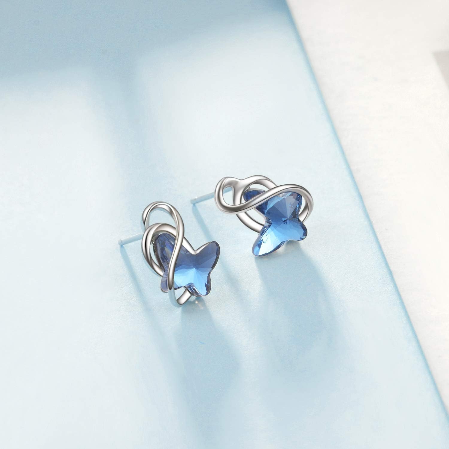 Sterling Silver Infinity Butterfly Earrings Embellished with Crystals from Austria, Hypoallergenic Stud Earrings, Anniversary Birthday Butterfly Jewelry Gifts for Women