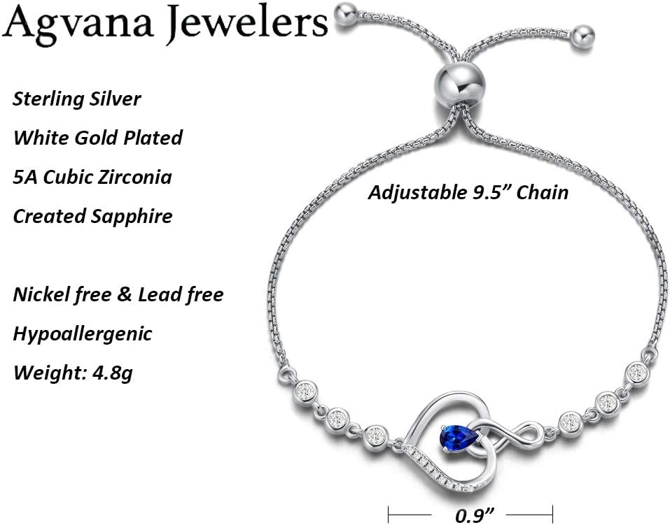 Heart Birthstone Bracelets for Women Sterling Silver Genuine or Created Gemstone Tennis Bracelet Infinity Love Jewelry Anniversary Birthday Gifts for Wife Mom Women