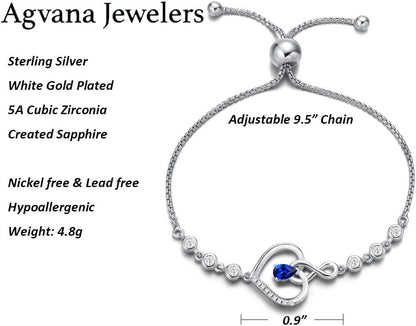 Heart Birthstone Bracelets for Women Sterling Silver Genuine or Created Gemstone Tennis Bracelet Infinity Love Jewelry Anniversary Birthday Gifts for Wife Mom Women