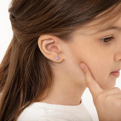 925 Sterling Silver 5Mm Girls CZ Heart Earrings Simulated Birthstone Bezel with Screw Back Stud Baby Earrings - Safety Screw Back for Toddlers - Quality Heart Cubic Zirconia Earrings for Kids