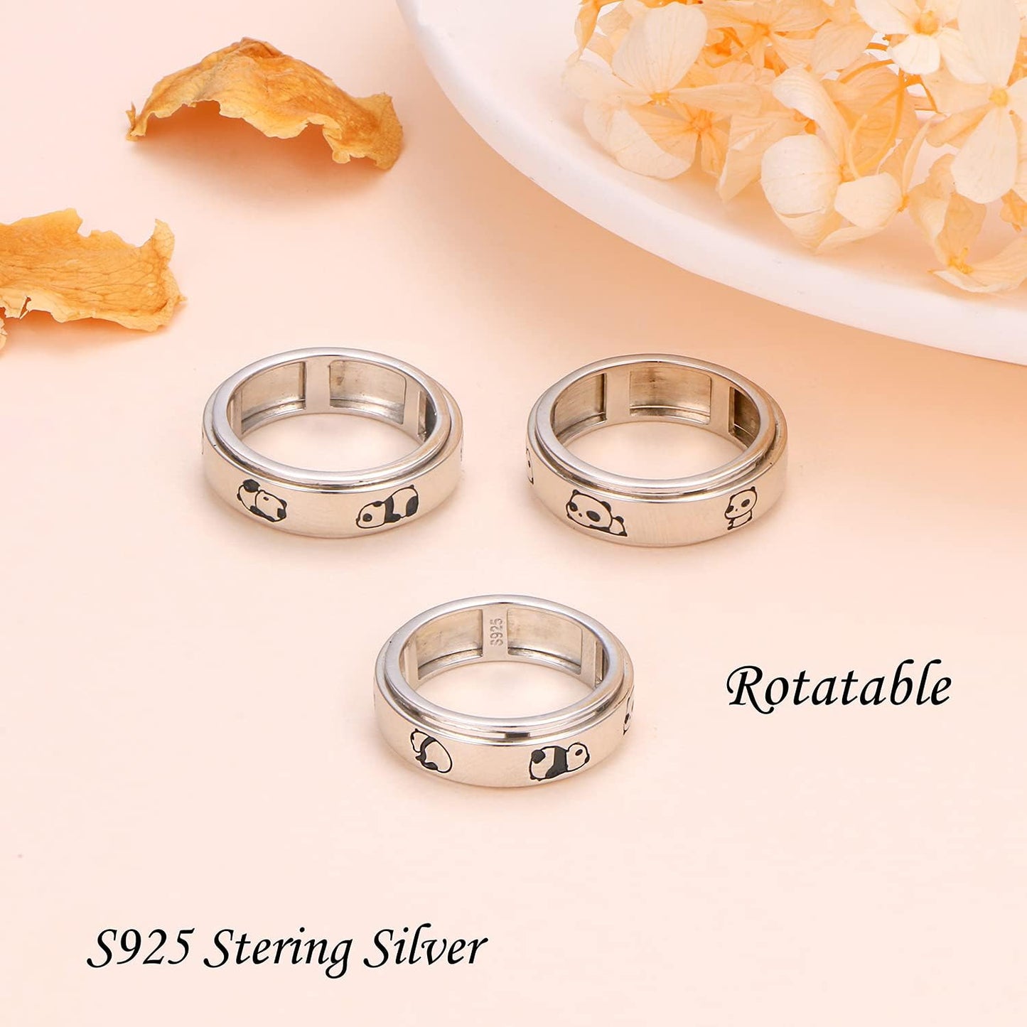Spinner Rings for Anxiety,S925 Sterling Silver Fidget Anxiety Worry Relieving Boredom ADHD Autism Band Rings for Teen Girls