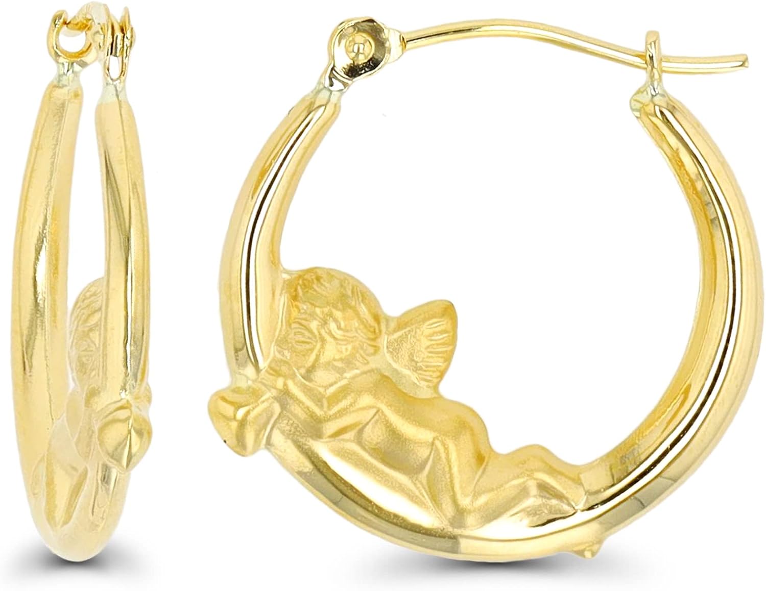 14K Yellow Gold Multiple Shapes of Hoop Earrings with Hinged Clasp | Wings & Heart, Dove and Cherub| Solid Gold Earrings for Women