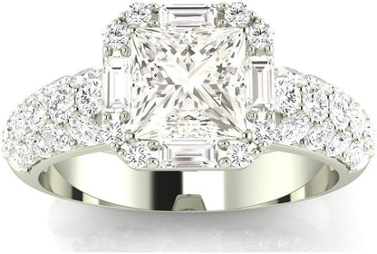 1.4 Carat T.W. Princess Designer Popular Halo Style Baguette and Pave Set round Diamond Engagement Ring J/VS2-SI1