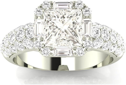 1.4 Carat T.W. Princess Designer Popular Halo Style Baguette and Pave Set round Diamond Engagement Ring J/VS2-SI1