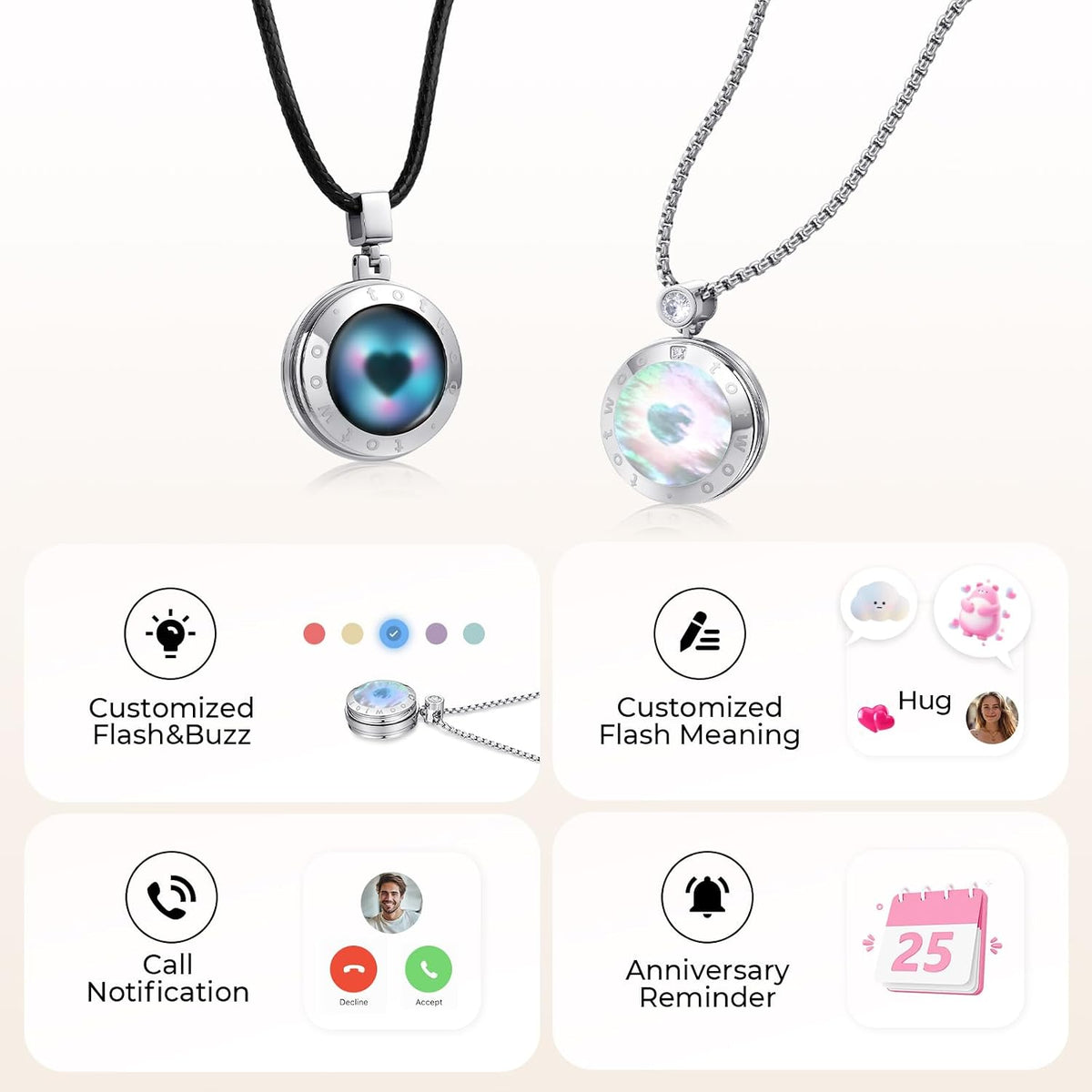 TOTWOO Silver Smart Touch Soulmate Pendant Necklace
