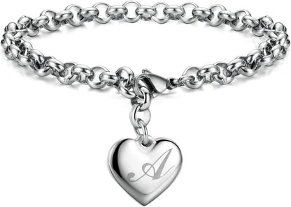 Birthday Gifts for Women Initial Charm Bracelets for Women Letters Alphabet Heart Bracelet for Women
