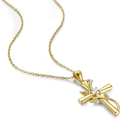 Cross Necklace for Women Sterling Silver Cross Necklaces Pendant White/Rose/Gold Plated Cubic Zirconia Flower Necklace Gifts for Women