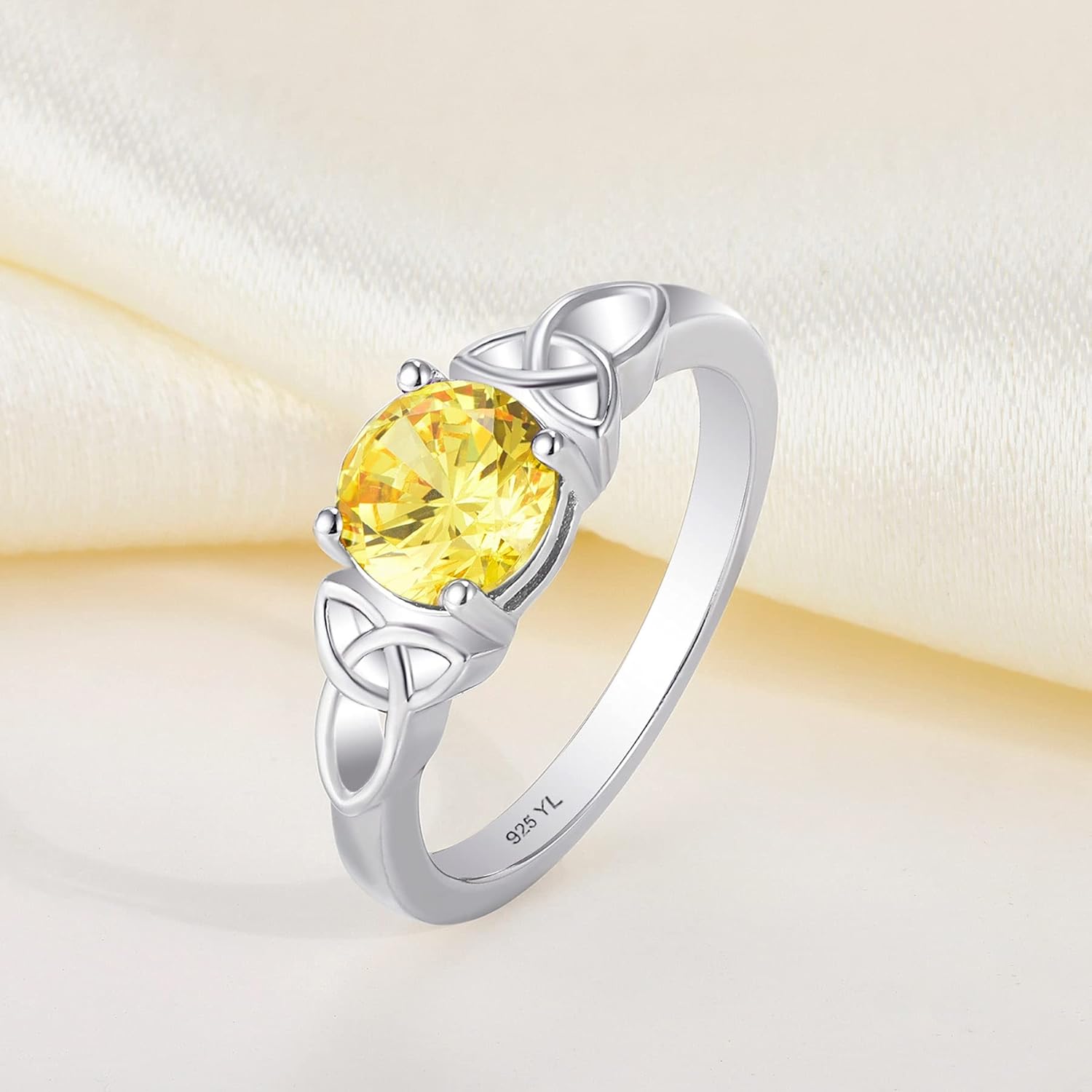 Celtic Knot Rings for Women 925 Sterling Silver round Cut Birthstone Statement Ring