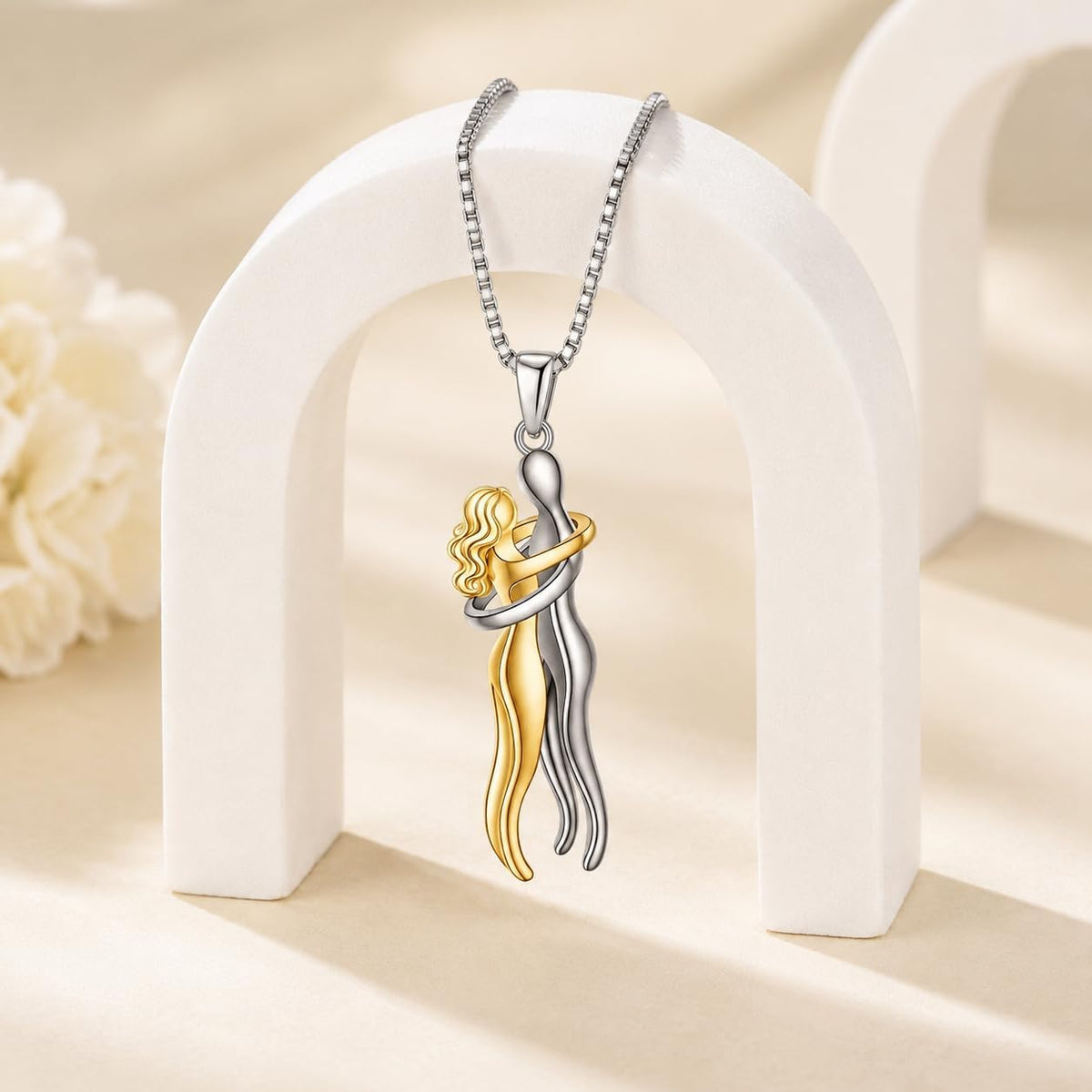 18K White Gold-Plated Hugging Couple Pendant Necklace