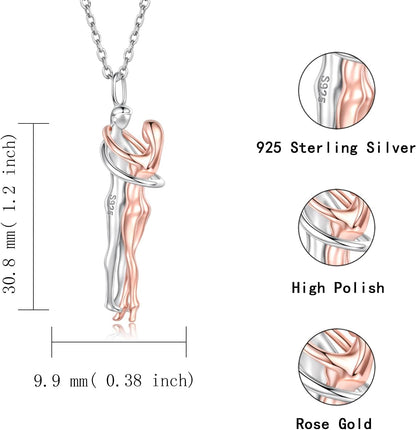925 Sterling Silver Rose Gold Hugging Couple Pendant Necklace