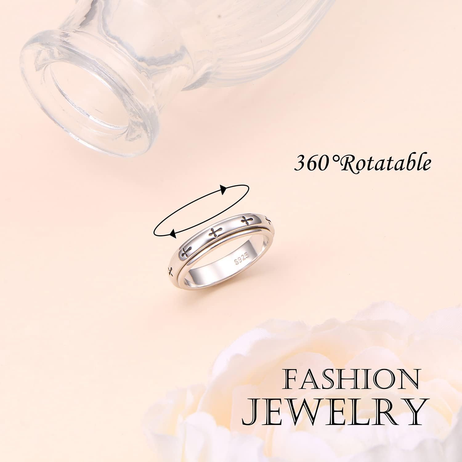 Spinner Rings for Anxiety,S925 Sterling Silver Fidget Anxiety Worry Relieving Boredom ADHD Autism Band Rings for Teen Girls