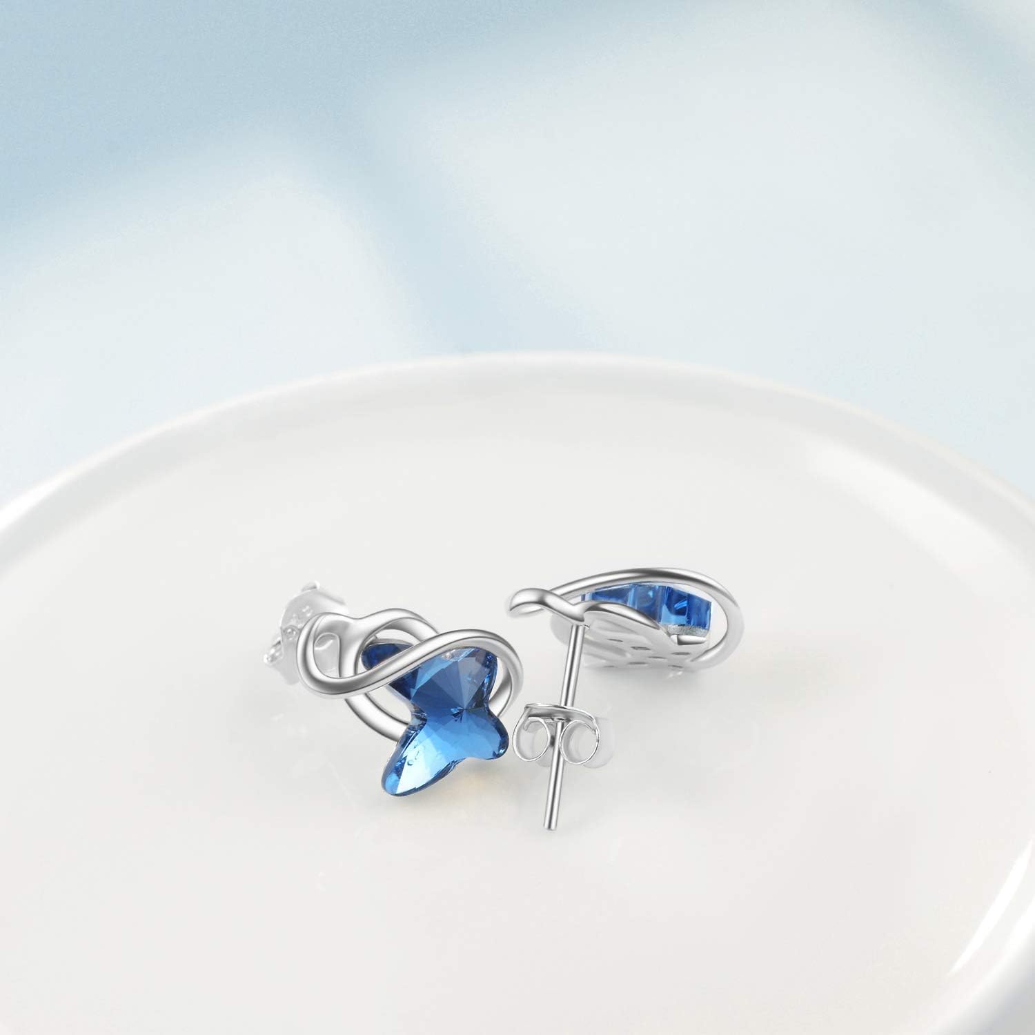 Sterling Silver Infinity Butterfly Earrings Embellished with Crystals from Austria, Hypoallergenic Stud Earrings, Anniversary Birthday Butterfly Jewelry Gifts for Women