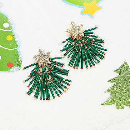 Christmas Earrings for Women Green Christmas Tree Dangle 14K Gold Plated Alloy Cute Holiday Earrings Dangle Hypoallergenic Statement Christmas Gifts…
