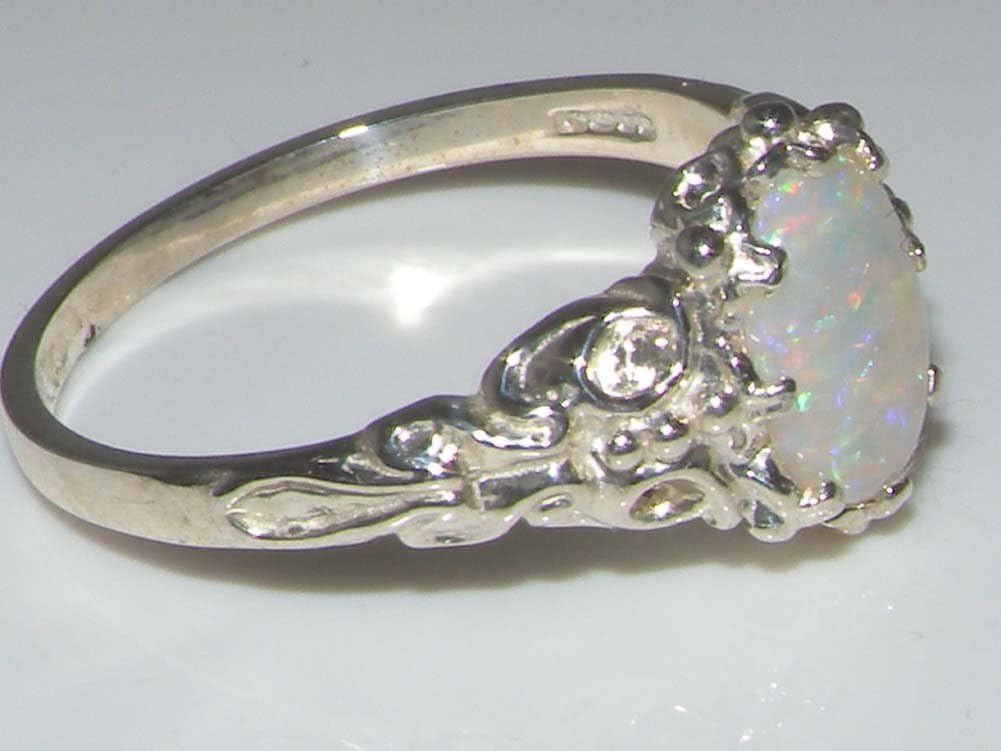 925 Sterling Silver Real Genuine Opal Womens Band Ring