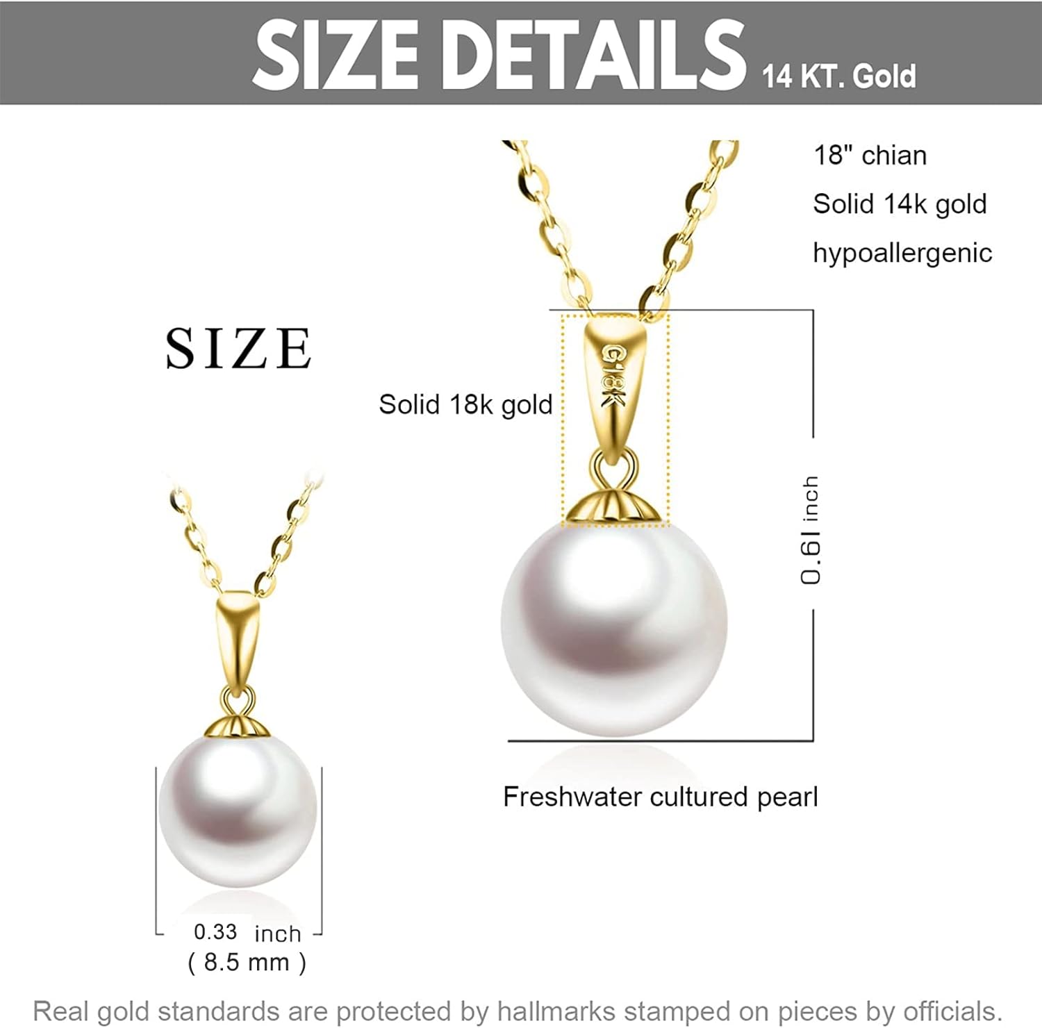 14K Gold Pearl Necklaces for Women with 18K Gold Pendant (Freshwater Cultured Pearl), Real Gold Present for Her, Jewelry Gifts for Mother Wife Girlfriend, 16"-18"
