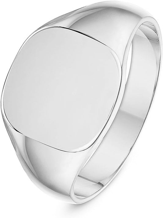 Unisex Sterling Silver Cushion or Oval Shape Heavy Weight Polished Signet Ring
