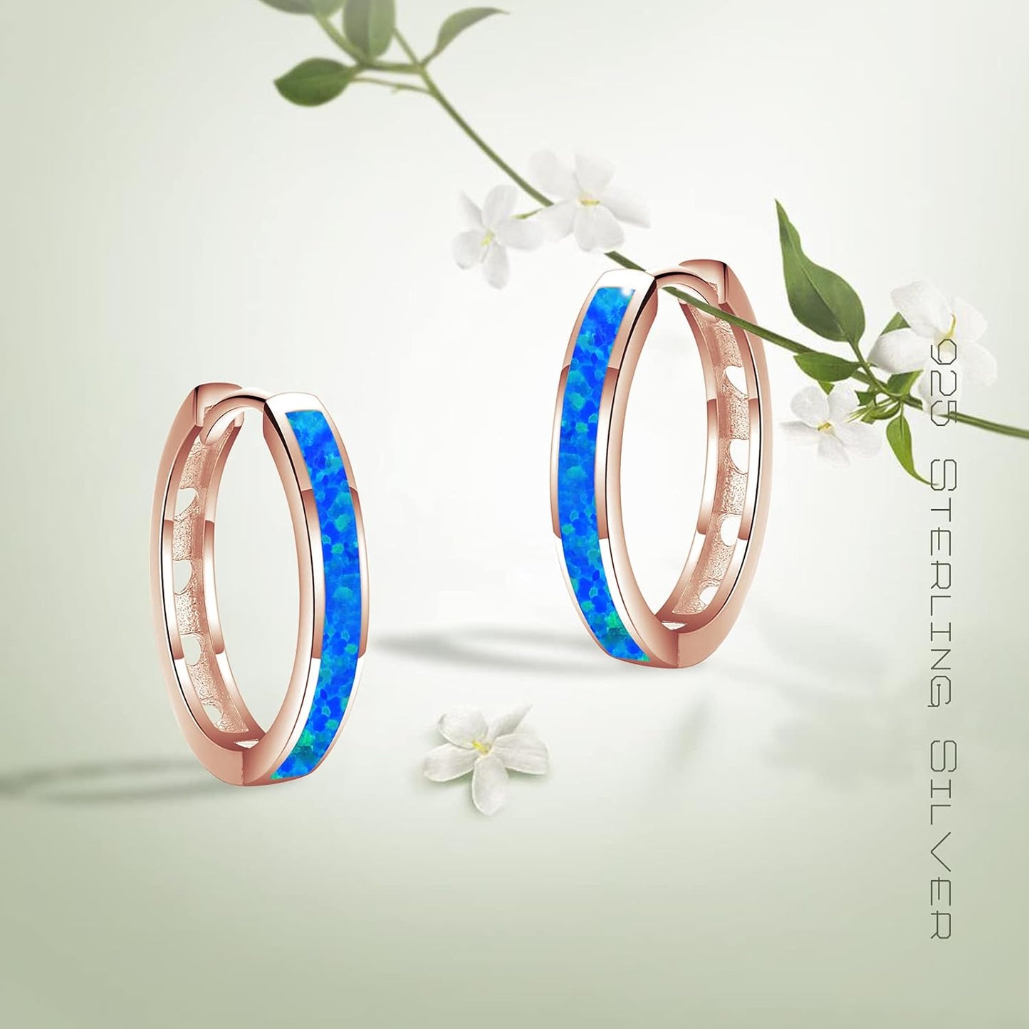 Hoop Earrings for Women Opal Hoop Earrings Hinged Huggie Earrings 925 Sterling Silver Hypoallergenic Earrings for Sensitive Ears Simulated Opal Colorful Jewelry Birthday Christmas Gift