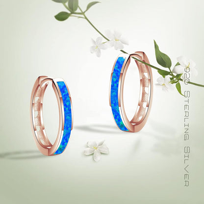 Hoop Earrings for Women Opal Hoop Earrings Hinged Huggie Earrings 925 Sterling Silver Hypoallergenic Earrings for Sensitive Ears Simulated Opal Colorful Jewelry Birthday Christmas Gift