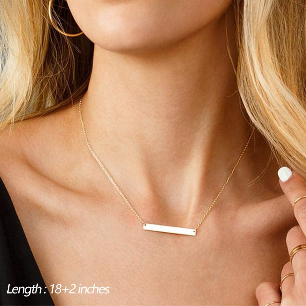 Dainty Layered Choker Necklace, Handmade 14K Gold Plated Y Pendant Necklace Multilayer Bar Disc Necklace Adjustable Layering Choker Necklaces for Women