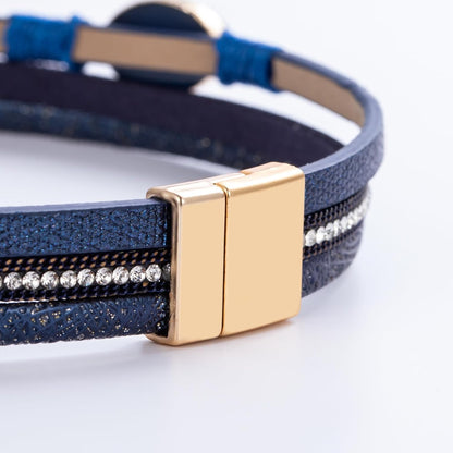 Leather Wrap Bracelet Boho Cuff Bangle Bracelets Crystal Bead Bracelet with Magnetic Clasp Jewelry Gifts for Women