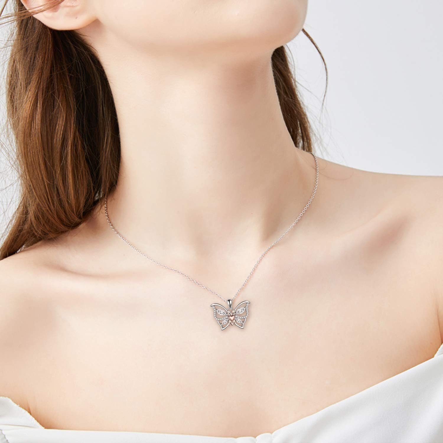 Gifts for Mom Sterling Silver Mom Necklaces Heart Butterfly Pendant Mother Gifts from Daughter Son Birthday for Mom Women