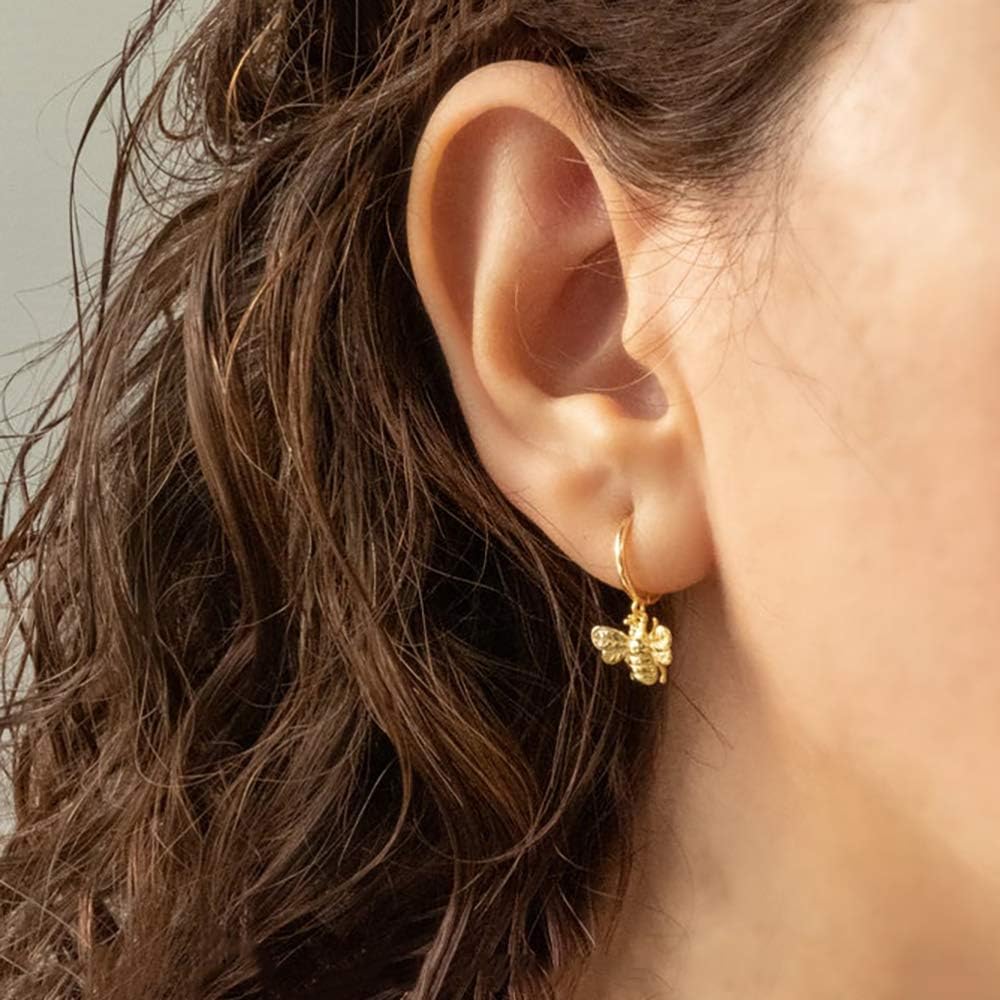 Gold Huggie Hoop Earrings, S925 Sterling Silver Post Dangle Hoop Earrings Hypoallergenic 14K Gold Plated Small Hoop Earrings with Charms Cross Bee Snake Evil Eye Star Huggie Earrings for Women