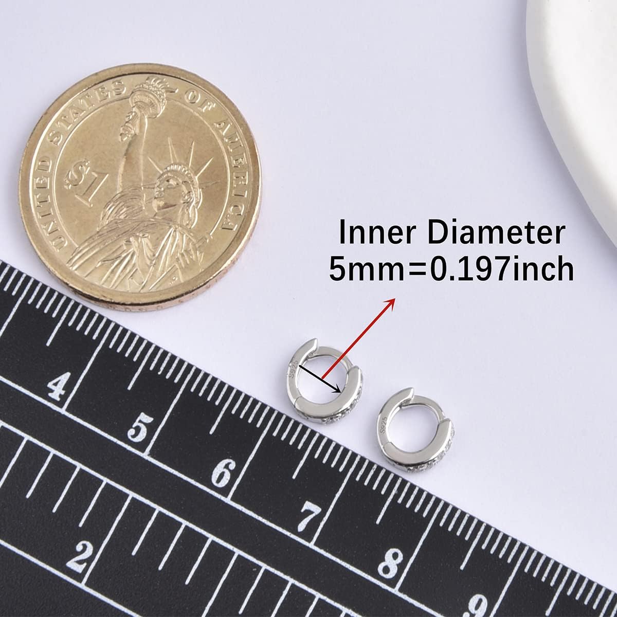 Tiny Huggie Hoop Earrings 925 Sterling Silver CZ Cubic Zirconia 5Mm Small Cartilage Hugging Earring Mini Hoop Rook Daith Forward Helix Snug Tragus Piercing for Women