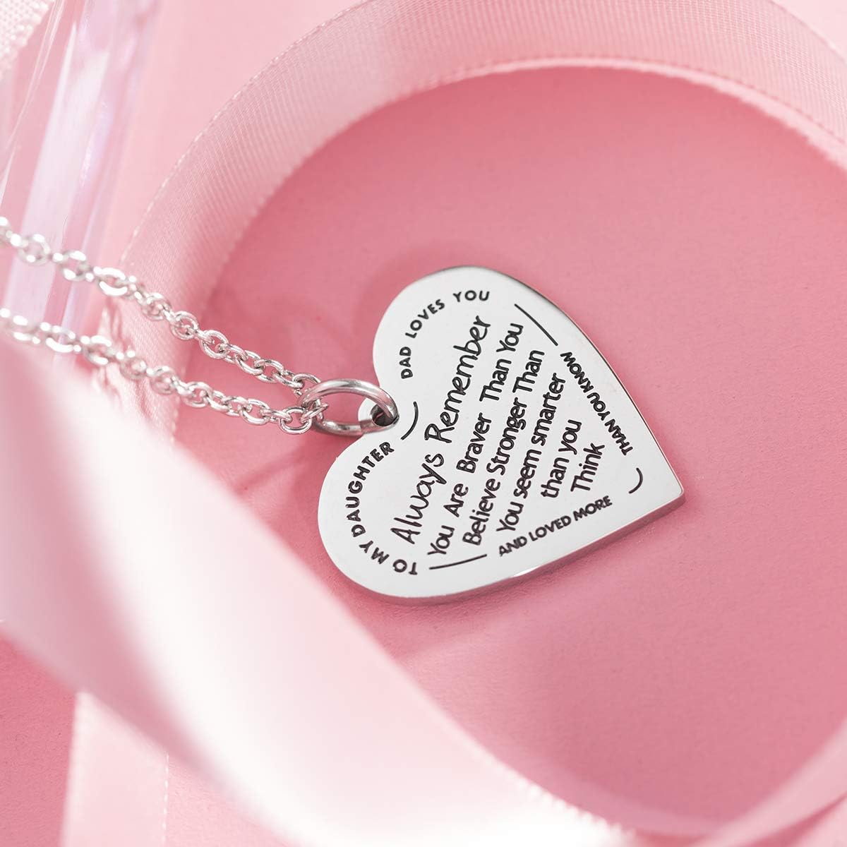 Haoflower Daughter Heart Pendant Necklace You Are Braver than You Believe Engraved Motivational Message Stainless Steel Jewelry Gifts from Mom Dad