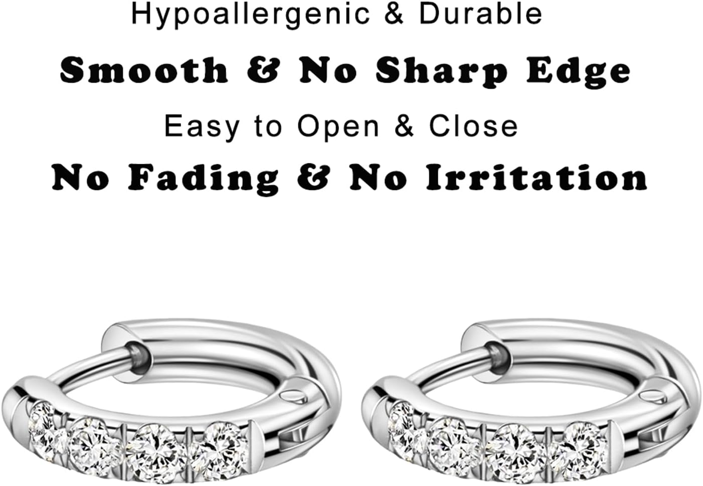 316L Surgical Stainless Steel Huggie Hoop Earrings with Cubic Zirconia, 10G 12G 14G 8-20Mm Cartilage Lobe Earrings, 14G Piercing Jewelry