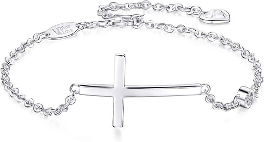 925 Sterling Silver Cross Bracelet for Women Christian Faith Bracelet 14K Gold Plated Bracelets Believe CZ Adjustable for Easter or Holiday