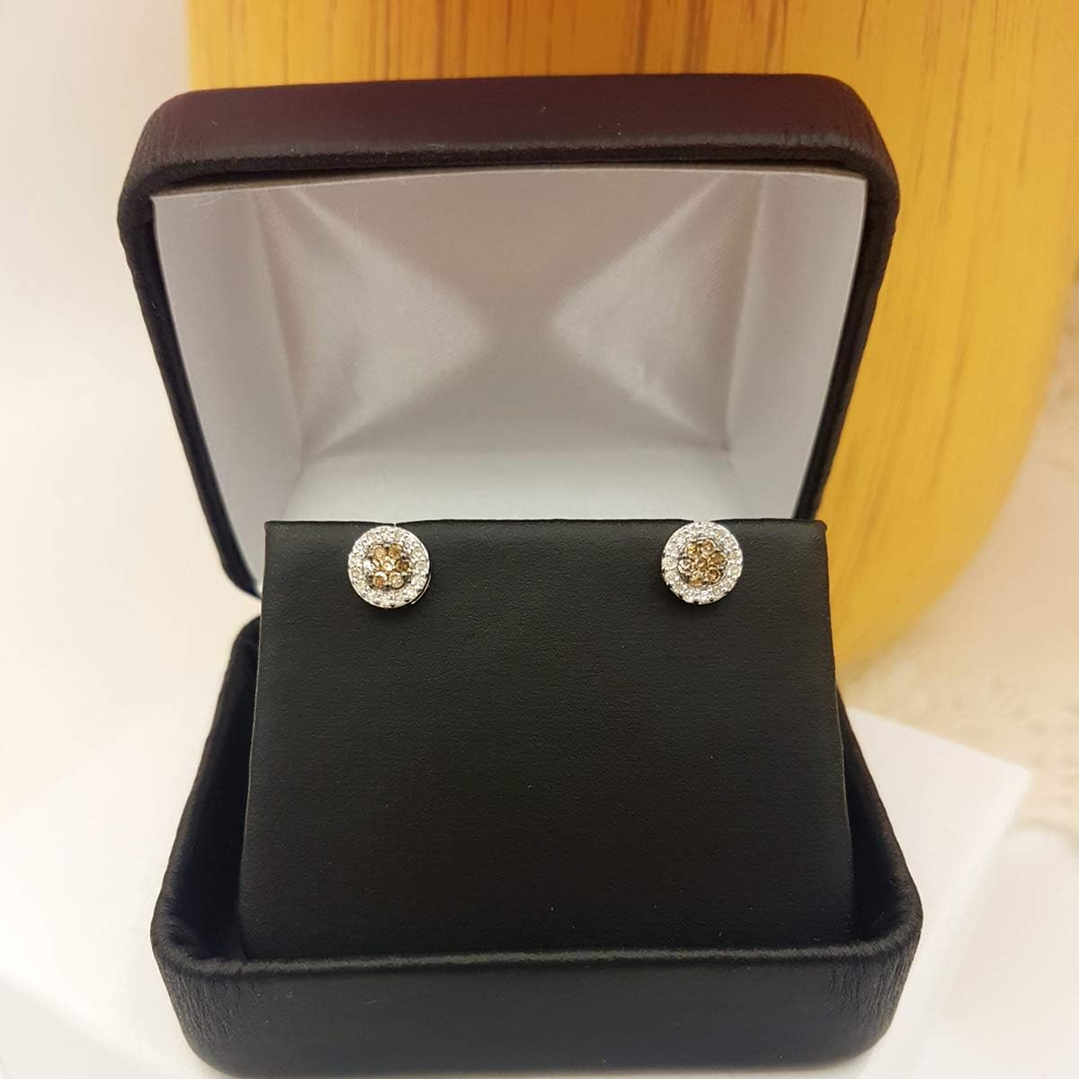 0.30 Carat (Ctw) round Champagne and White Diamond Ladies Cluster Stud Earrings 1/3 CT