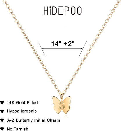 Initial Butterfly Necklace for Girls Gifts, 14K Gold/Silver/Rose Gold Filled Dainty Butterfly Pendant Choker Necklace Initial Butterfly Necklace Birthday Gifts for Girls