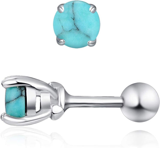 Turquoise Studs Earrings, round Shape 925 Sterling Silver Screwback Studs for Women, Turquoise Jewelry Mother Day for Women Mom Wife Girlfriend