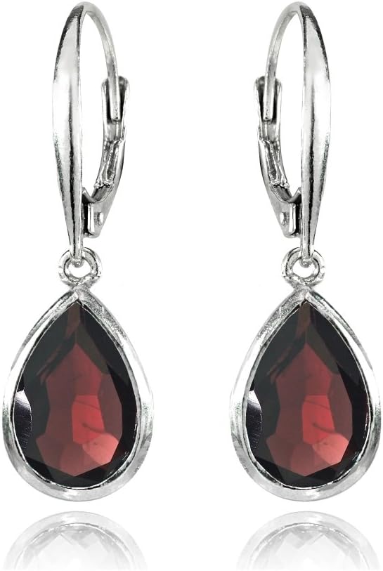 Sterling Silver Genuine or Simulated Gemstone 12X8Mm Teardrop Dainty Leverback Drop Dangle Earrings for Women