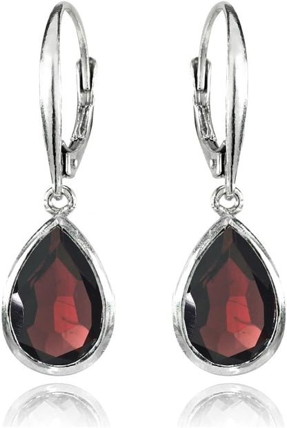 Sterling Silver Genuine or Simulated Gemstone 12X8Mm Teardrop Dainty Leverback Drop Dangle Earrings for Women