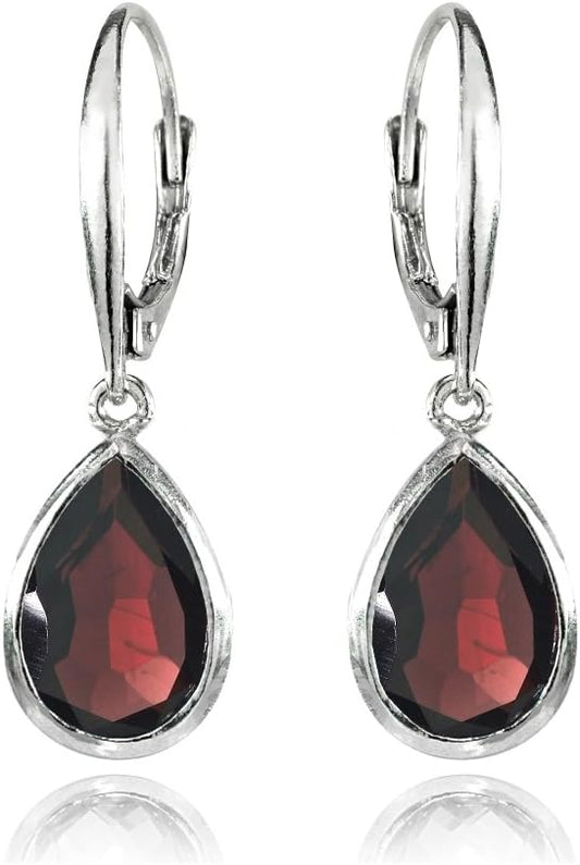 Sterling Silver Genuine or Simulated Gemstone 12X8Mm Teardrop Dainty Leverback Drop Dangle Earrings for Women