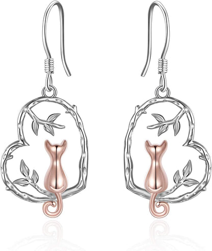 Animal Earrings for Women Sterling Silver Heart Cat/Owl/Sloth/Panda/Frog Dangle Drop Gfits Jewelry for Women