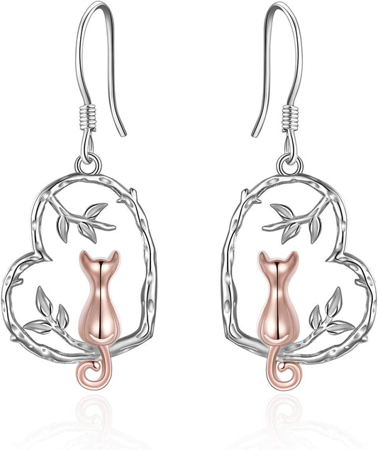 Animal Earrings for Women Sterling Silver Heart Cat/Owl/Sloth/Panda/Frog Dangle Drop Gfits Jewelry for Women