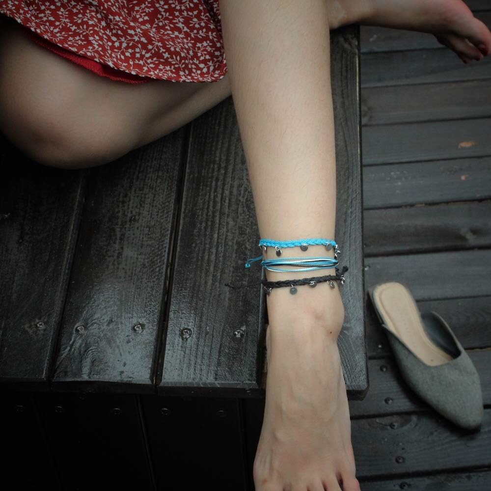 String Ankle Bracelets Waterproof Rope Anklets Braided Beach Boho Coin Anklets Cute Friendship Foot Jewelry for Women
