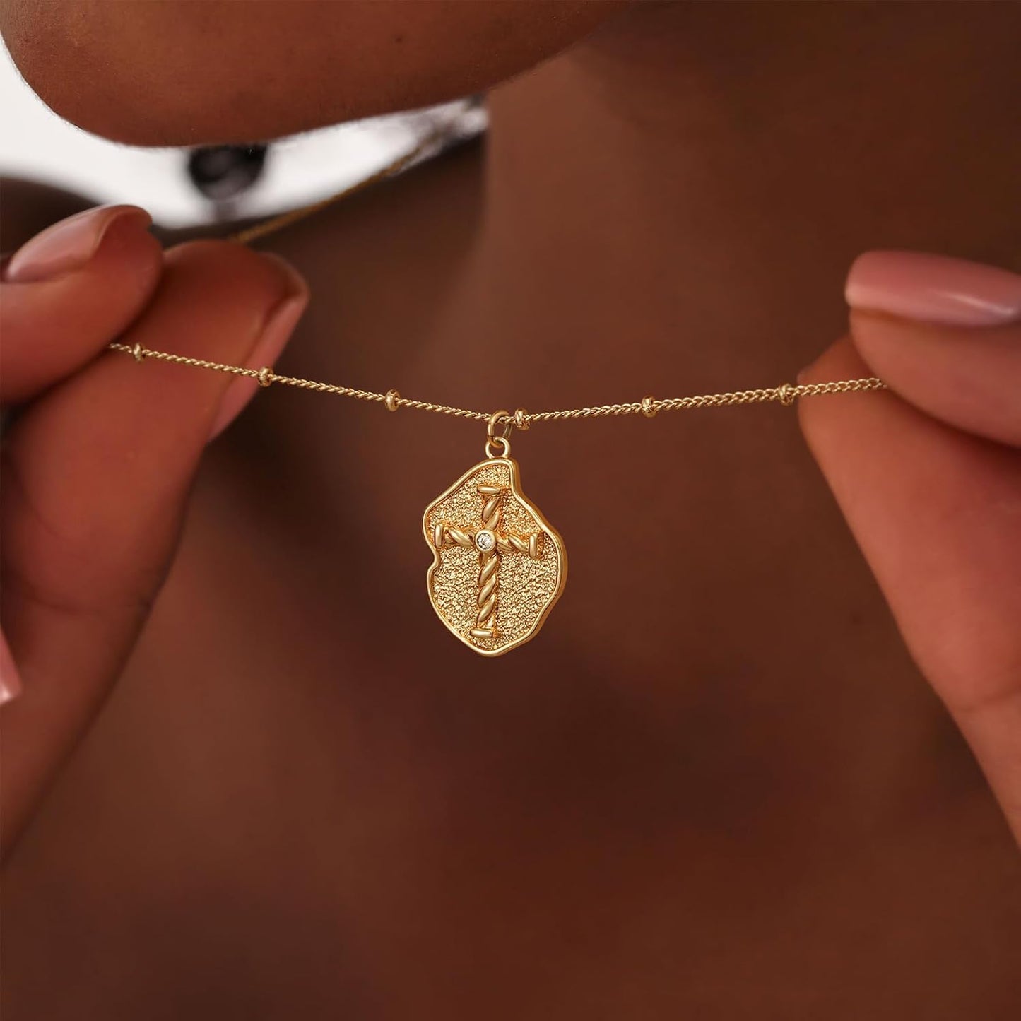 Dainty Gold Cross Necklace for Women - 18K Gold Plated Delicate Minimalist Cubic Zircon Cross Necklaces Cute Faith/Crucifix Jewelry Gift