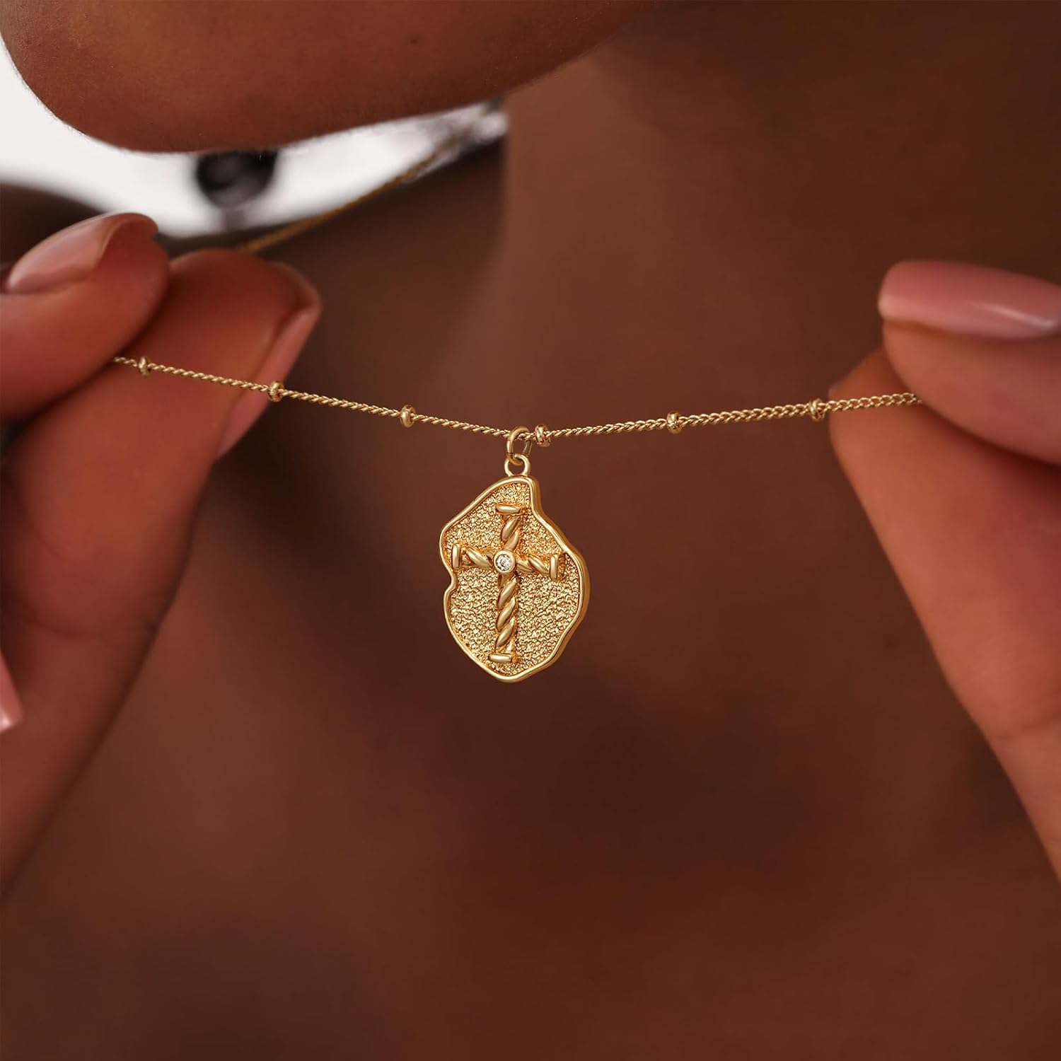 Dainty Gold Cross Necklace for Women - 18K Gold Plated Delicate Minimalist Cubic Zircon Cross Necklaces Cute Faith/Crucifix Jewelry Gift