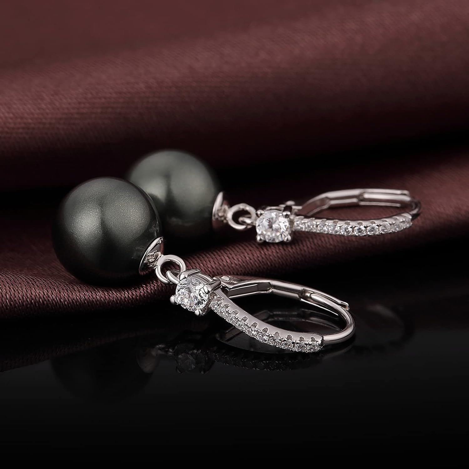 Pearl Dangle Earrings 925 Sterling Silver Pearl Earrings for Women 10Mm White/Black Pearls