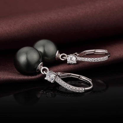 Pearl Dangle Earrings 925 Sterling Silver Pearl Earrings for Women 10Mm White/Black Pearls