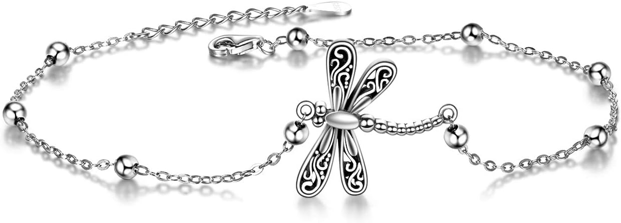 Beads Anklet Sterling Silver Dragonfly/Sunflower/Sloth/Otter/Butterfly Ankle Bracelets Jewelry for Women Gifts