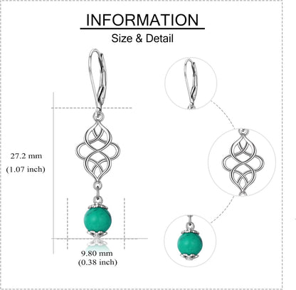 Celtic Turquoise Earrings Sterling Silver Celtic Knot Triquetra Leverback Dangle Drop Earring for Women Jewelry