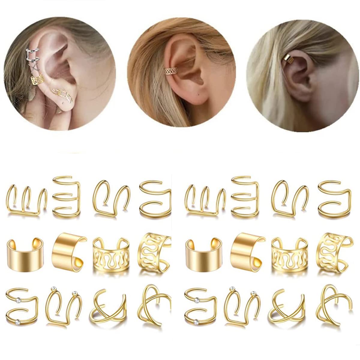 24 Pcs Gold Hair Braids Dreadlock, Non-Piercing Ear Clip Beard Beads Cuffs Clip Hair for Women Men Hair Accessories Styling Jewelry Tools