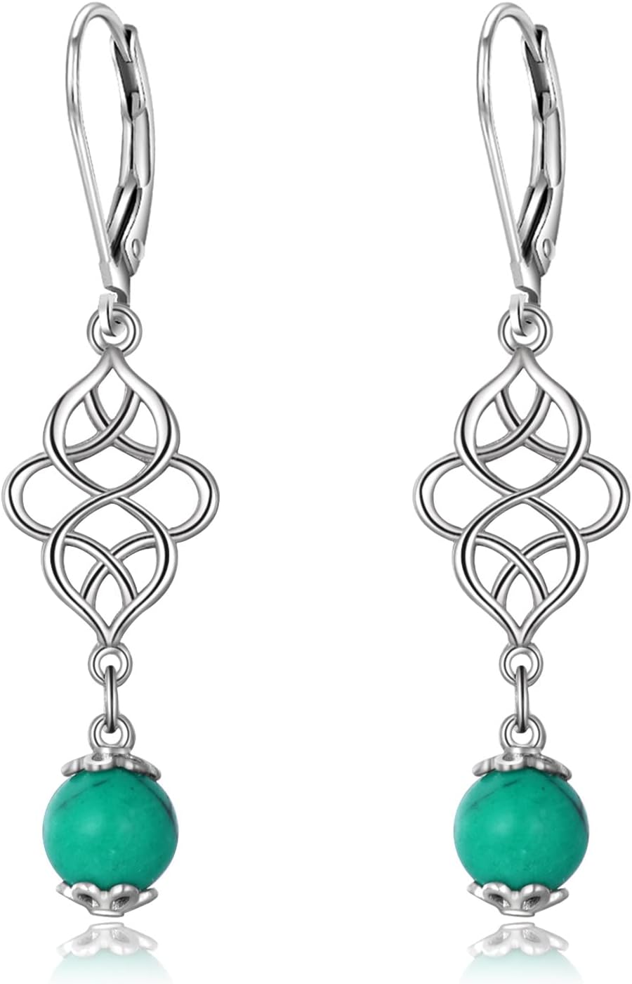 Celtic Turquoise Earrings Sterling Silver Celtic Knot Triquetra Leverback Dangle Drop Earring for Women Jewelry