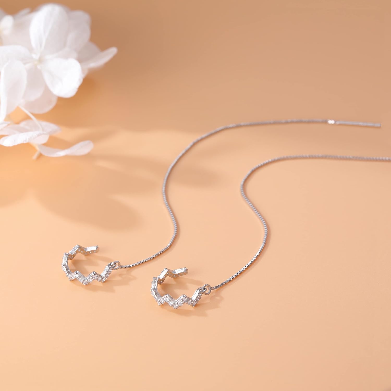 925 Sterling Silver Wave Cuff Earrings Wrap Tassel Earrings for Women Dangle Earrings Threader Chain
