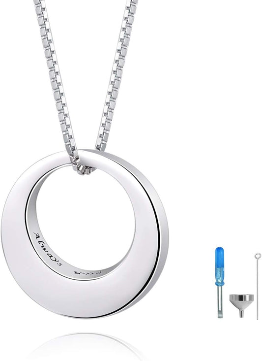 Sterling Silver Circle of Life Eternity Memorial Urn Necklace Always with Me Cremation Jewelry Pendant Necklaces for Ashes