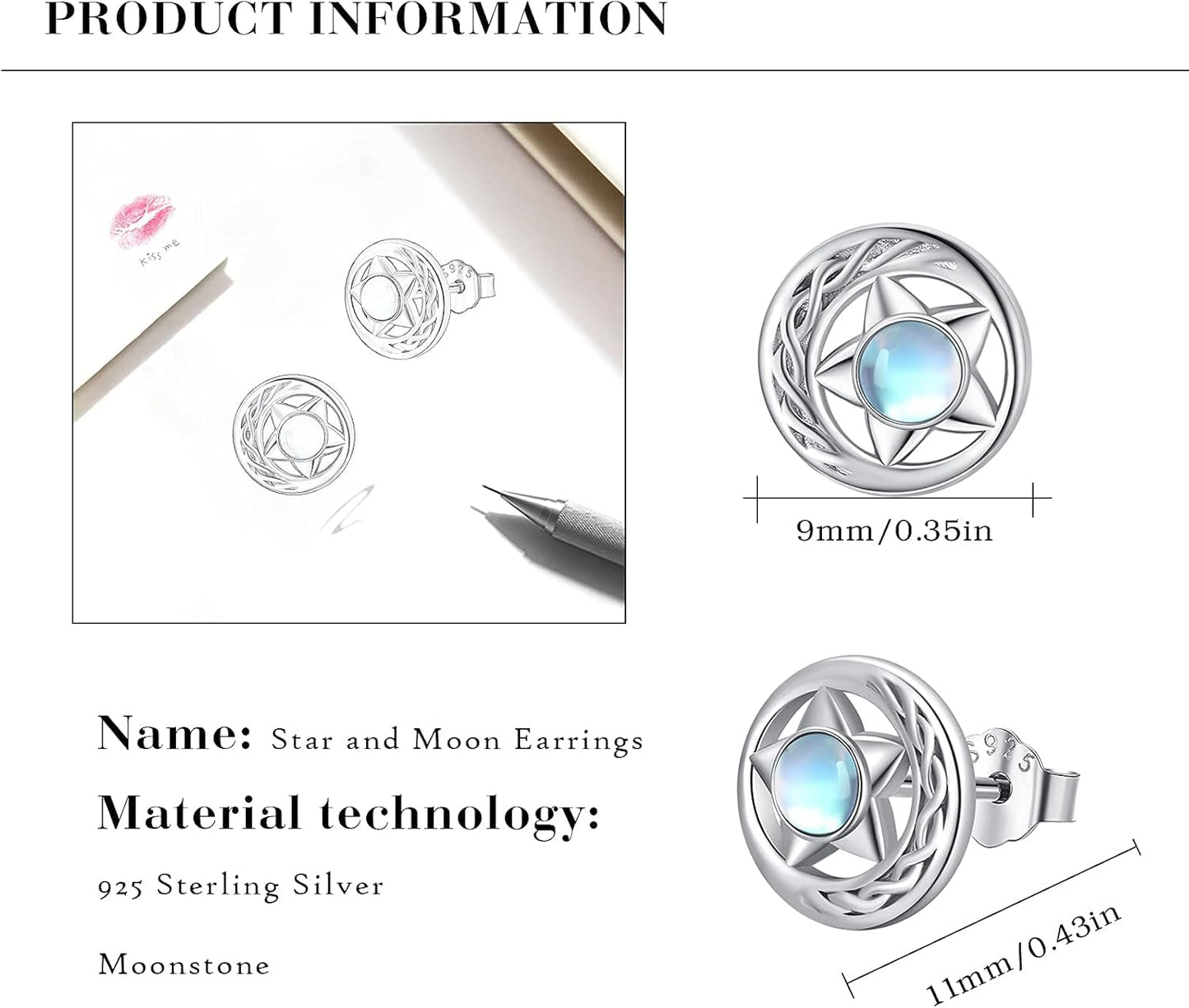 Moonstone Stud Earrings Sterling Silver Rainbow Moonstone Hypoallergenic Earrings Tiny Lightweight Piercing Stud Jewelry for Women Friend with Gifts Box